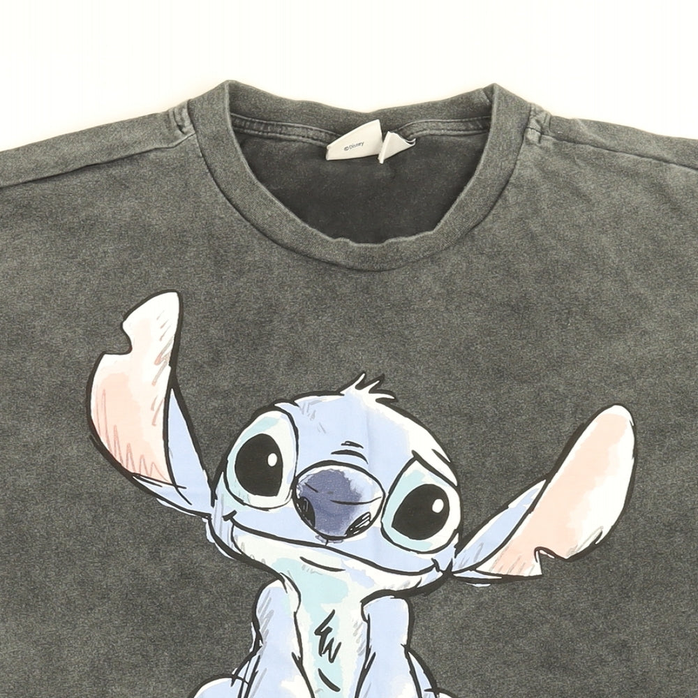 Disney Womens Black Cotton Basic T-Shirt Size 2XS Round Neck - Lilo & Stitch, Ohana