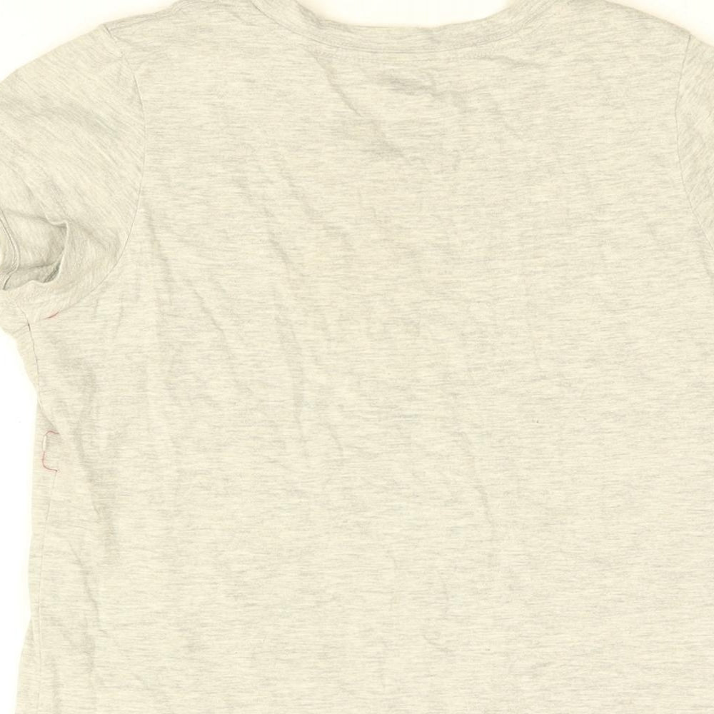 Brand and care label for Levi's girls’ grey cotton basic t-shirt, size 14, years round neck pullover