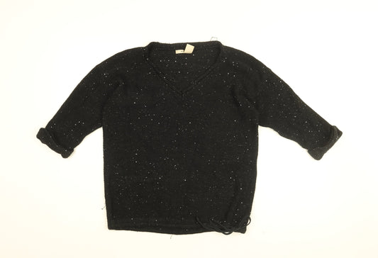 DKNY Womens Black V-Neck Cotton Pullover Jumper Size S