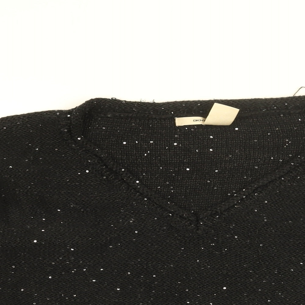 DKNY Womens Black V-Neck Cotton Pullover Jumper Size S