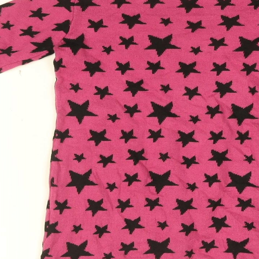 Brand and care label for Lupilu girls’ pink geometric cotton basic t-shirt, size 12-18, months round neck button - star print