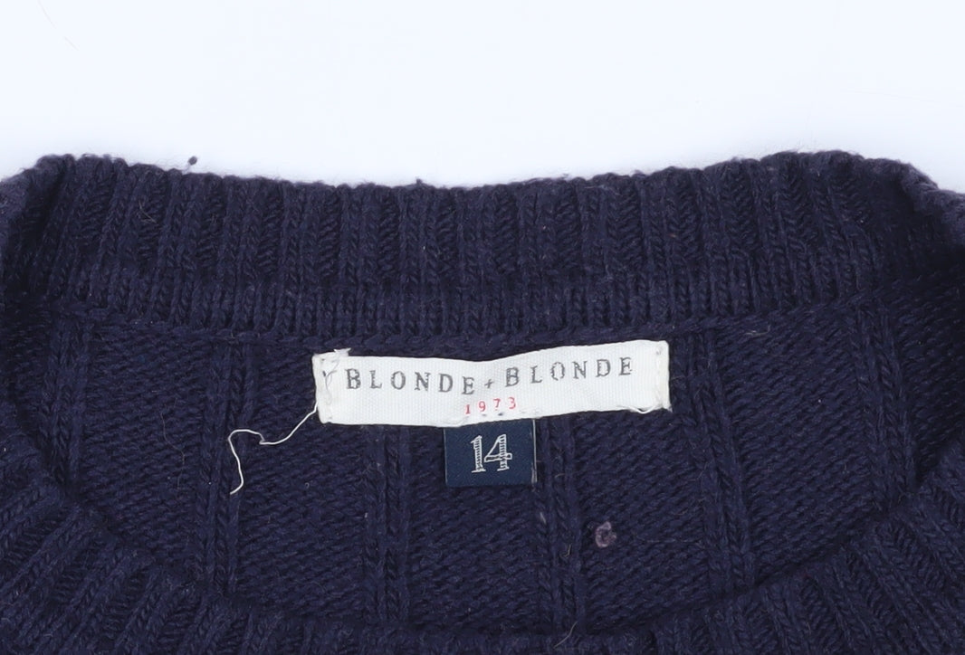 Brand and care label for Blonde + Blonde Striped Cable Knit Jumper, size 14
