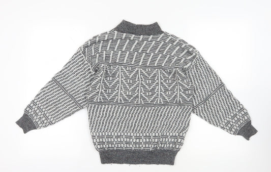 Donald Chopin Grey Wool Geometric Pullover M