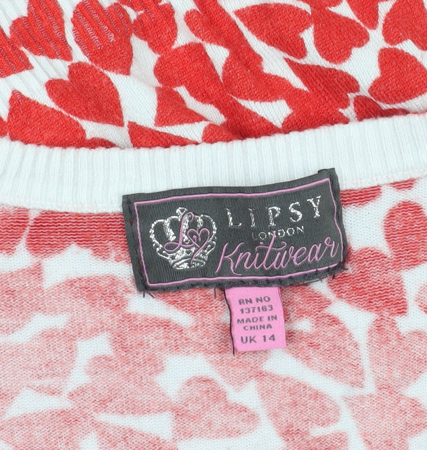 Brand and care label for Lipsy Red Animal Print jumper, size 14