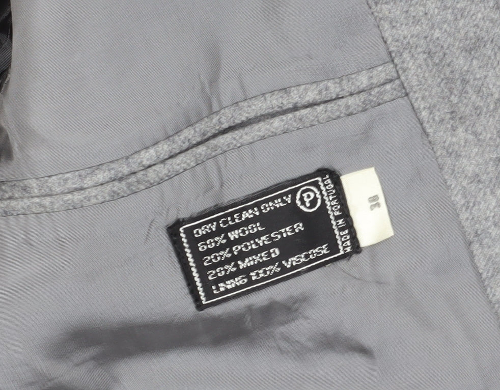 Brand and care label for Falconry Designs Grey Blazer, size 38, Single-Breasted, Formal