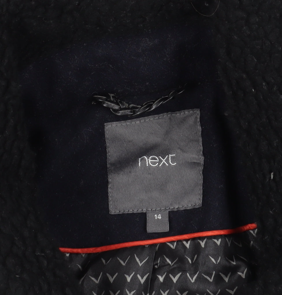 Brand and care label for Next Black Wool Overcoat, size 14, Casual Zip