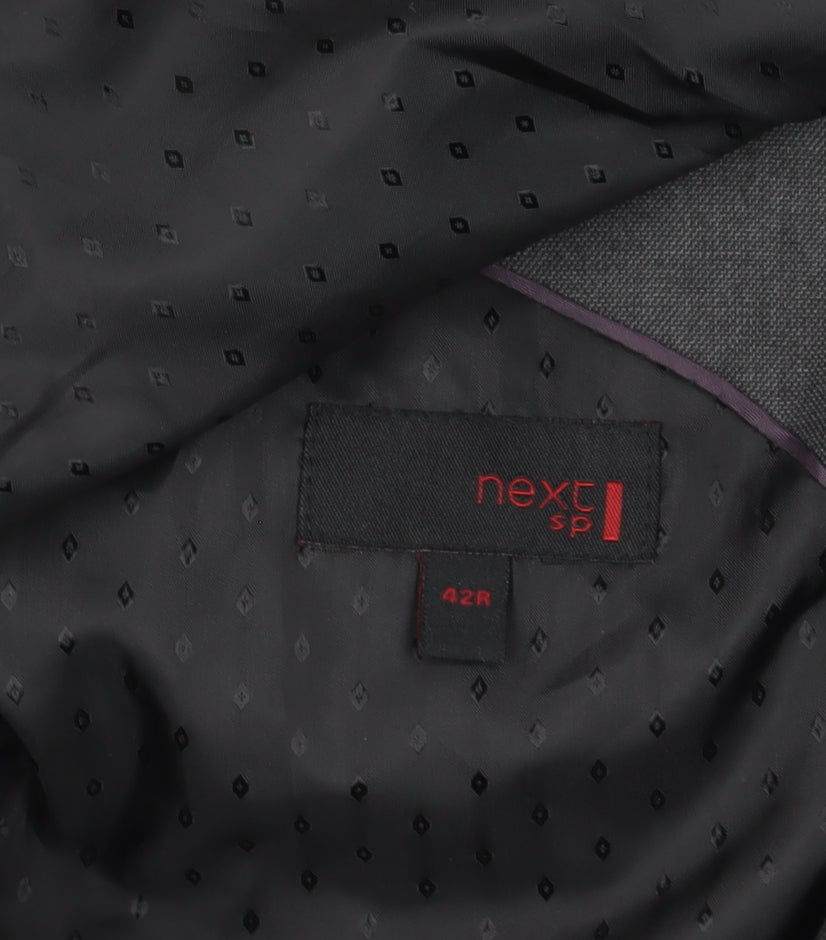 Brand and care label for Next Grey Blazer, 42R, Regular Fit, Single-Breasted