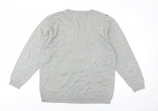 Greenwoods Mens Grey V-Neck Cotton Pullover Jumper Size M Long Sleeve