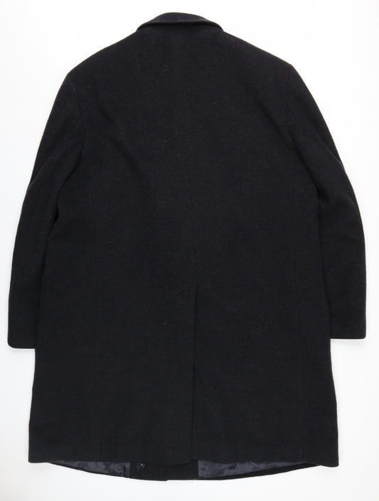 Hodges Mens Black Overcoat Coat Size L Button