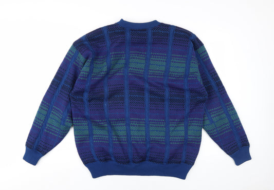 Pringle Mens Blue Plaid Wool Pullover Sweatshirt Size XL