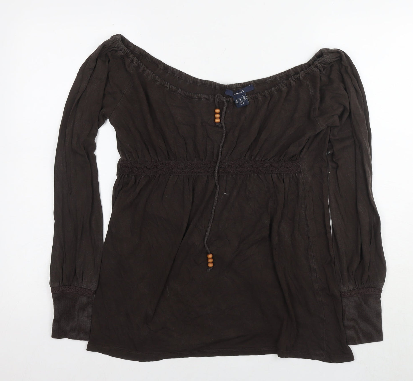 GANT Womens Brown Polyester Basic Blouse Size S Off the Shoulder