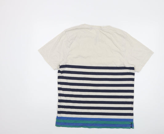 Luke Denim Mens Beige Striped Cotton T-Shirt Size XL Crew Neck