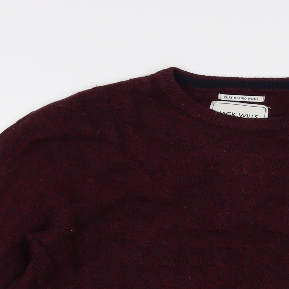 Jack Wills Mens Purple Crew Neck Wool Pullover Jumper Size L Long Sleeve