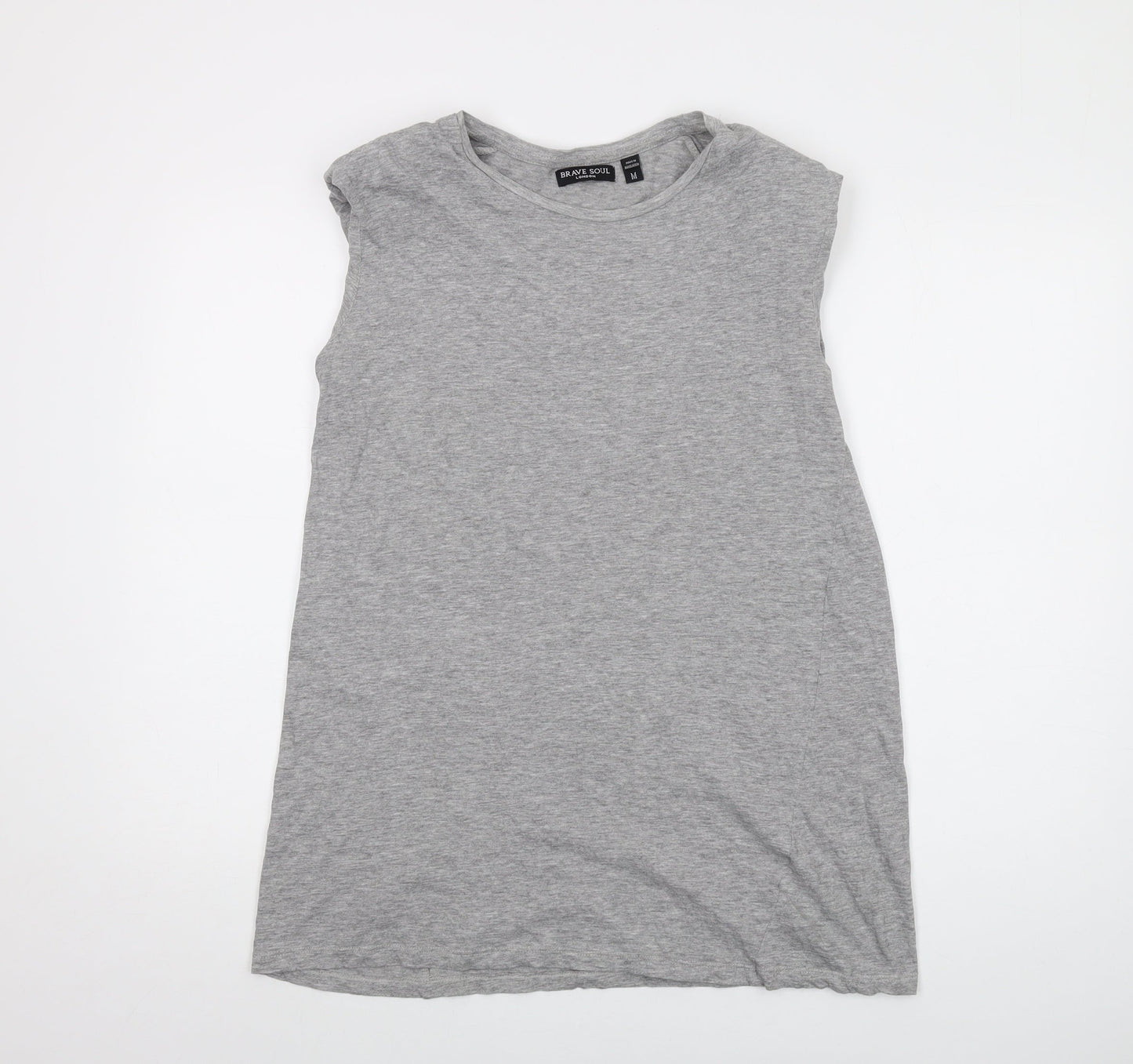 Brave Soul Womens Grey Cotton Tunic Tank Size M Round Neck