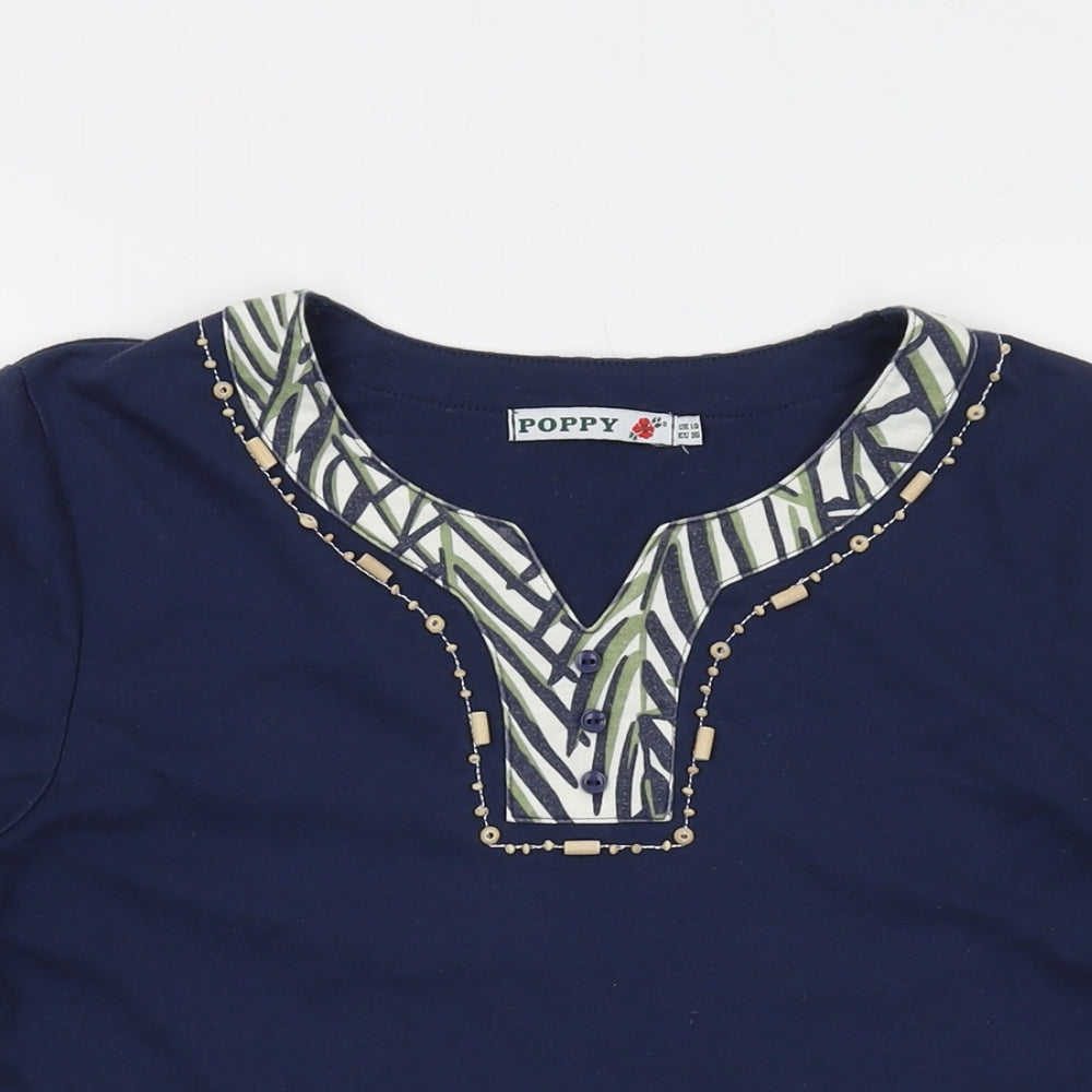 Poppyr Womens Blue Polyester Basic T-Shirt Size 10 V-Neck