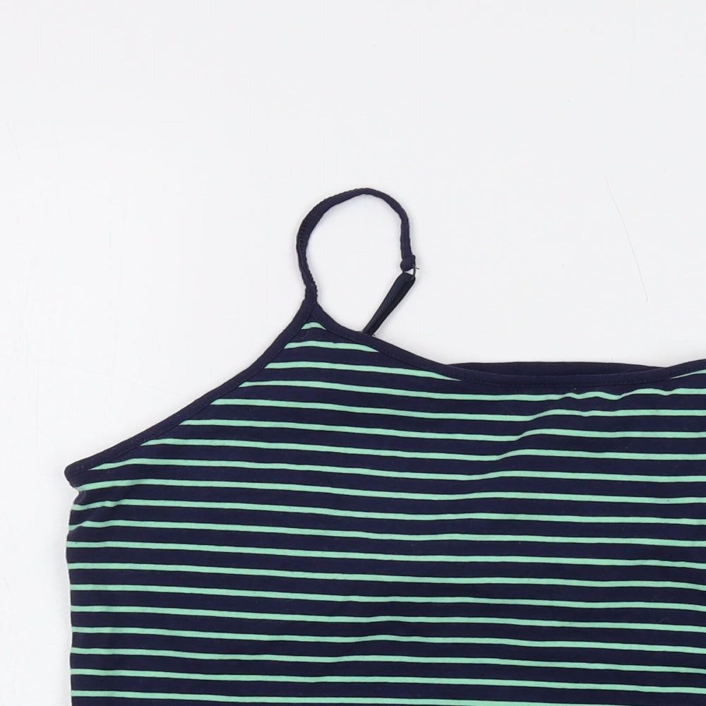 Gap Womens Blue Striped Cotton Basic Tank Size L Square Neck