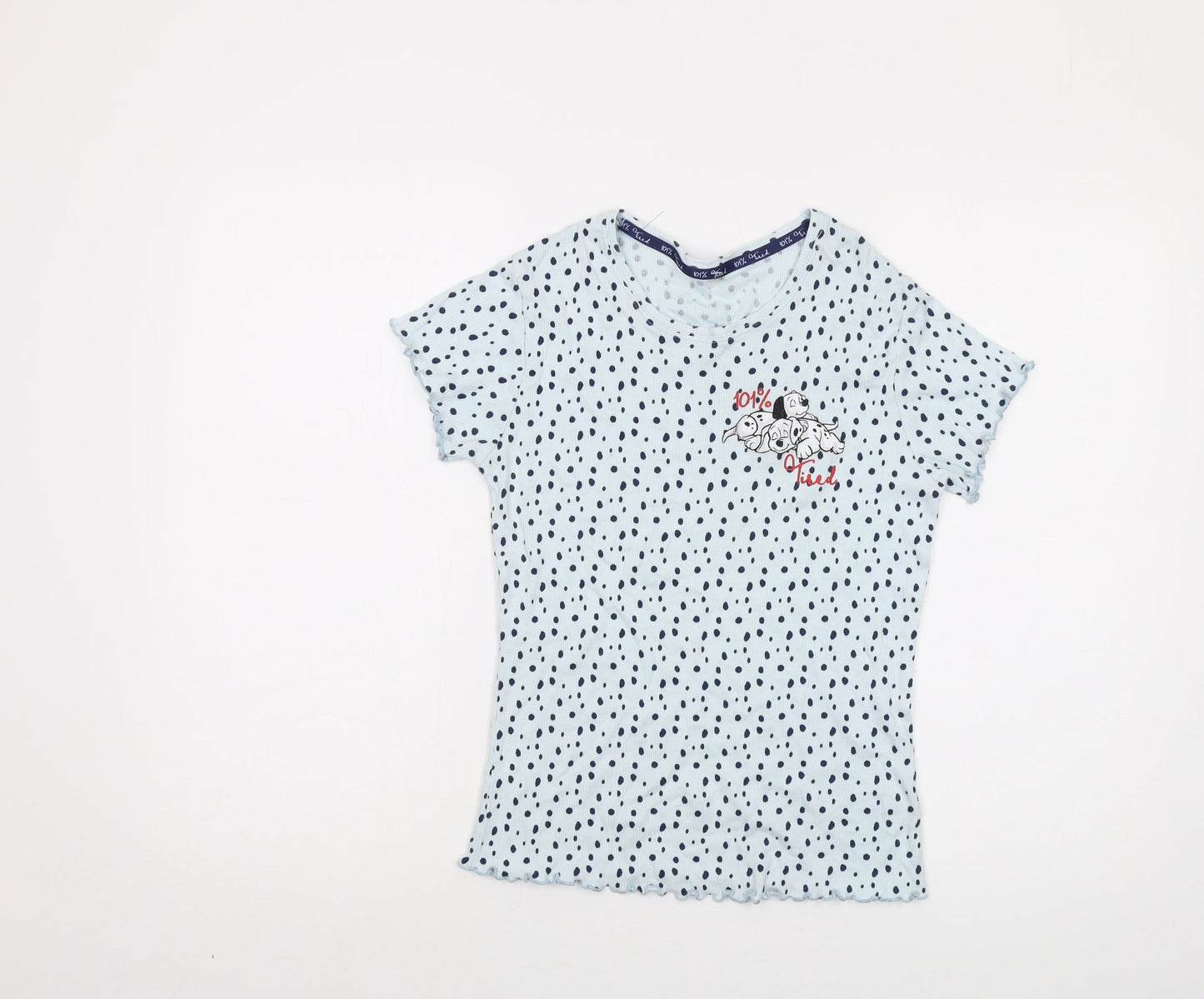 Disney Womens Blue Geometric Viscose Basic T-Shirt Size 8 Crew Neck - 101 Dalmatians
