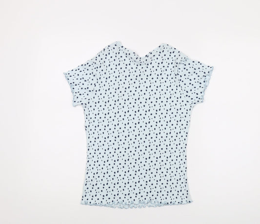 Disney Womens Blue Geometric Viscose Basic T-Shirt Size 8 Crew Neck - 101 Dalmatians