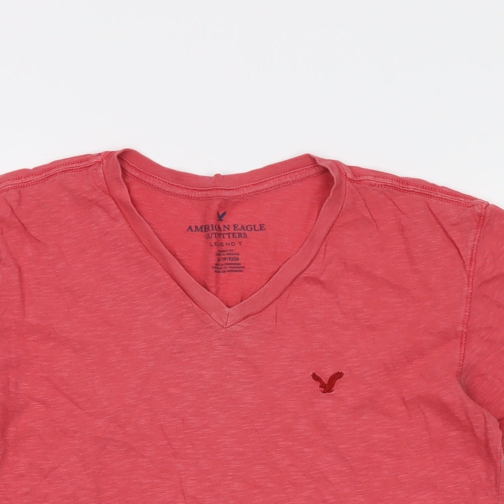 American Eagle Womens Pink Cotton Basic T-Shirt Size XS V-Neck