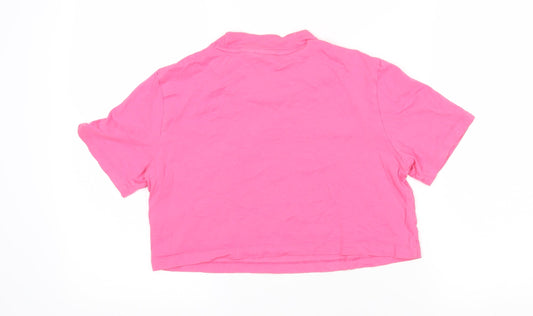 Back view of Addidas women’s pink 100% cotton basic t-shirt, size UK 10, round neck - cropped