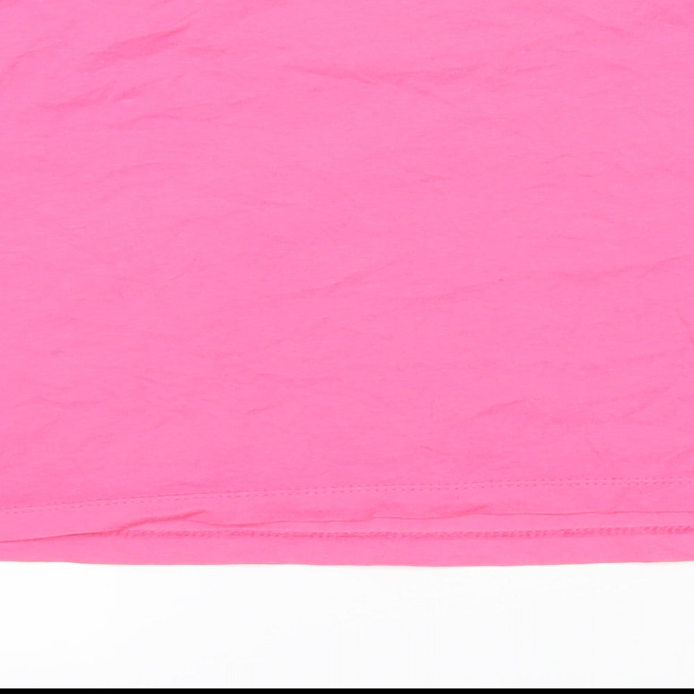 Brand and care label for Addidas women’s pink 100% cotton basic t-shirt, size UK 10, round neck - cropped