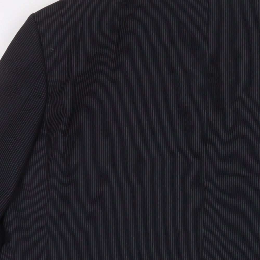Brand and care label for Autograph men’s black striped polyester jacket suit jacket, size 44, regular