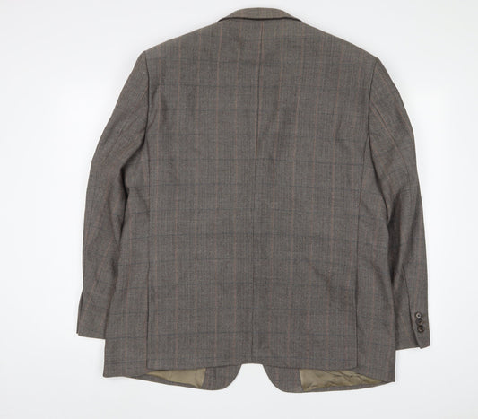 Wellington Mens Brown Plaid Wool Jacket Suit Jacket Size 46 Regular