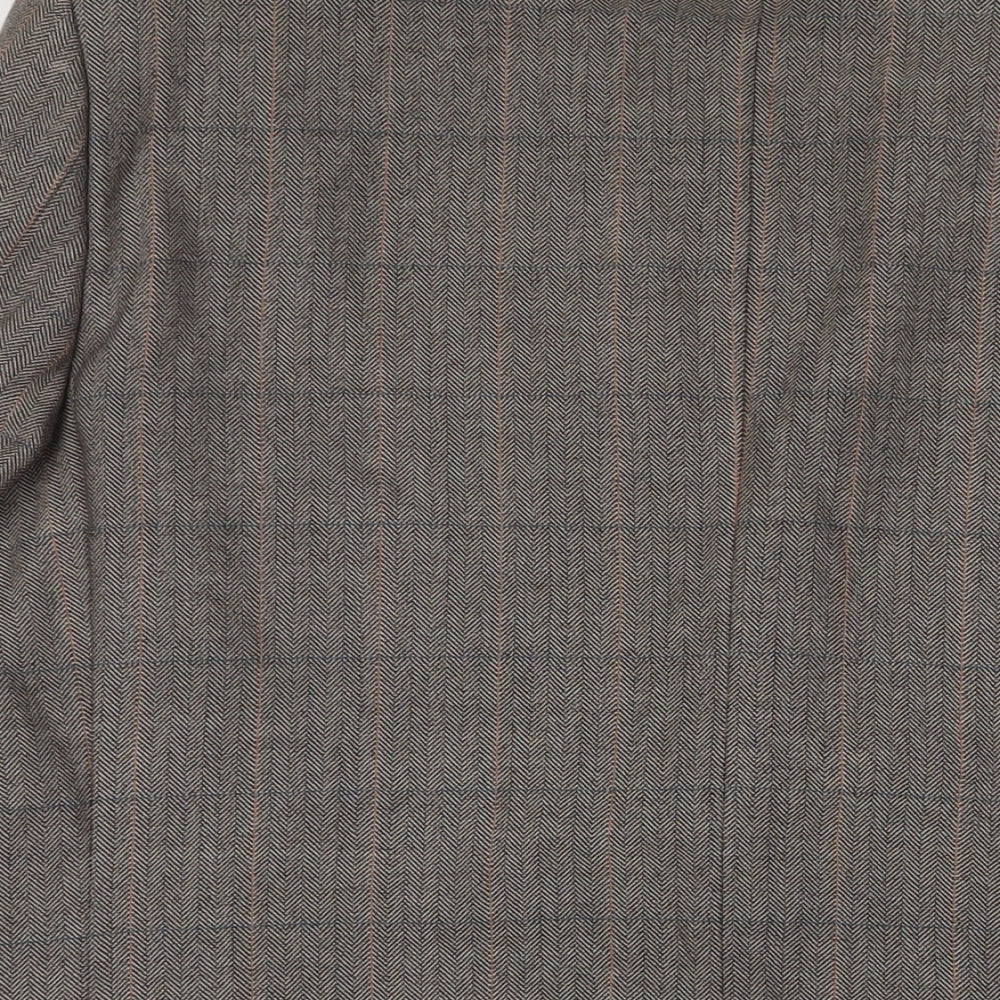 Brand and care label for Wellington men’s brown plaid wool jacket suit jacket, size 46, regular