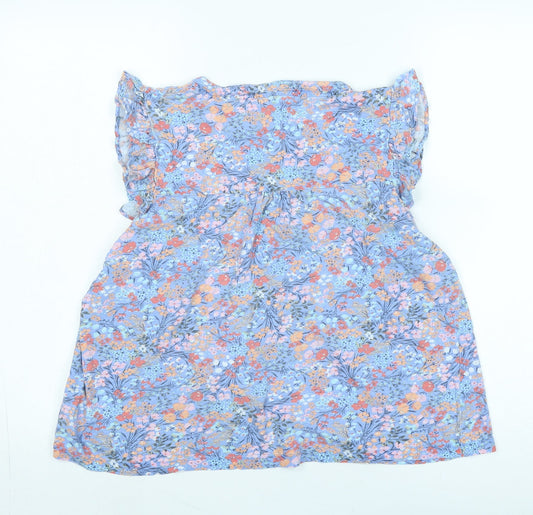 Crewe clothing Co Womens Blue Floral Cotton Basic Blouse Size 12 Crew Neck - Logo