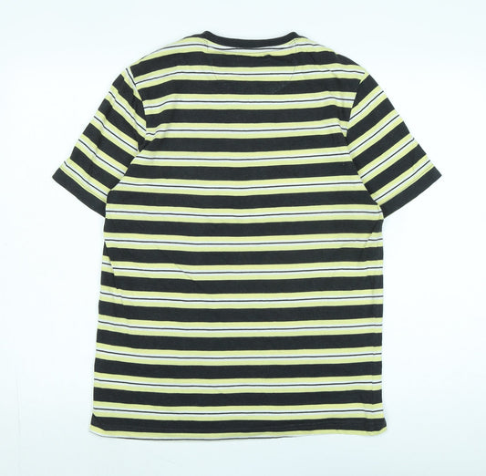 Farah 1920 Mens Black Striped Cotton T-Shirt Size S Crew Neck - Logo