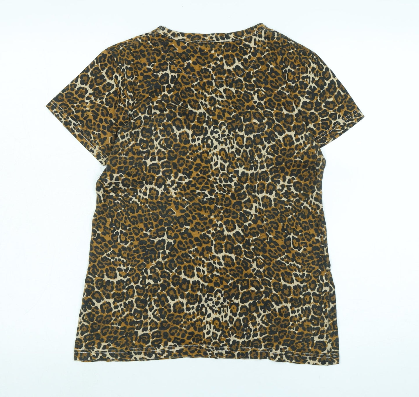 Brave Soul Womens Multicoloured Animal Print Cotton Basic T-Shirt Size S Crew Neck - Logo