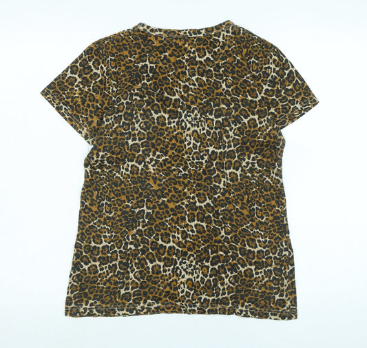 Brave Soul Womens Multicoloured Animal Print Cotton Basic T-Shirt Size S Crew Neck - Logo