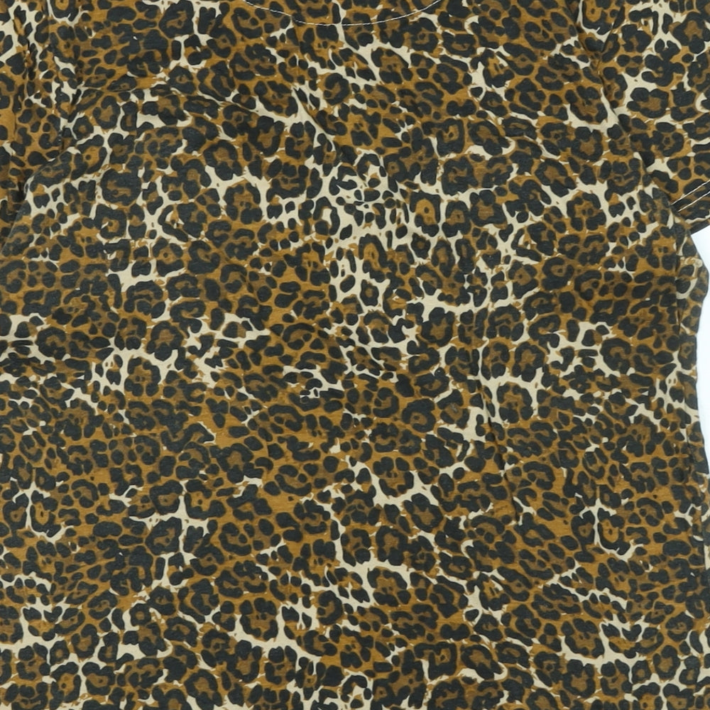 Brave Soul Womens Multicoloured Animal Print Cotton Basic T-Shirt Size S Crew Neck - Logo