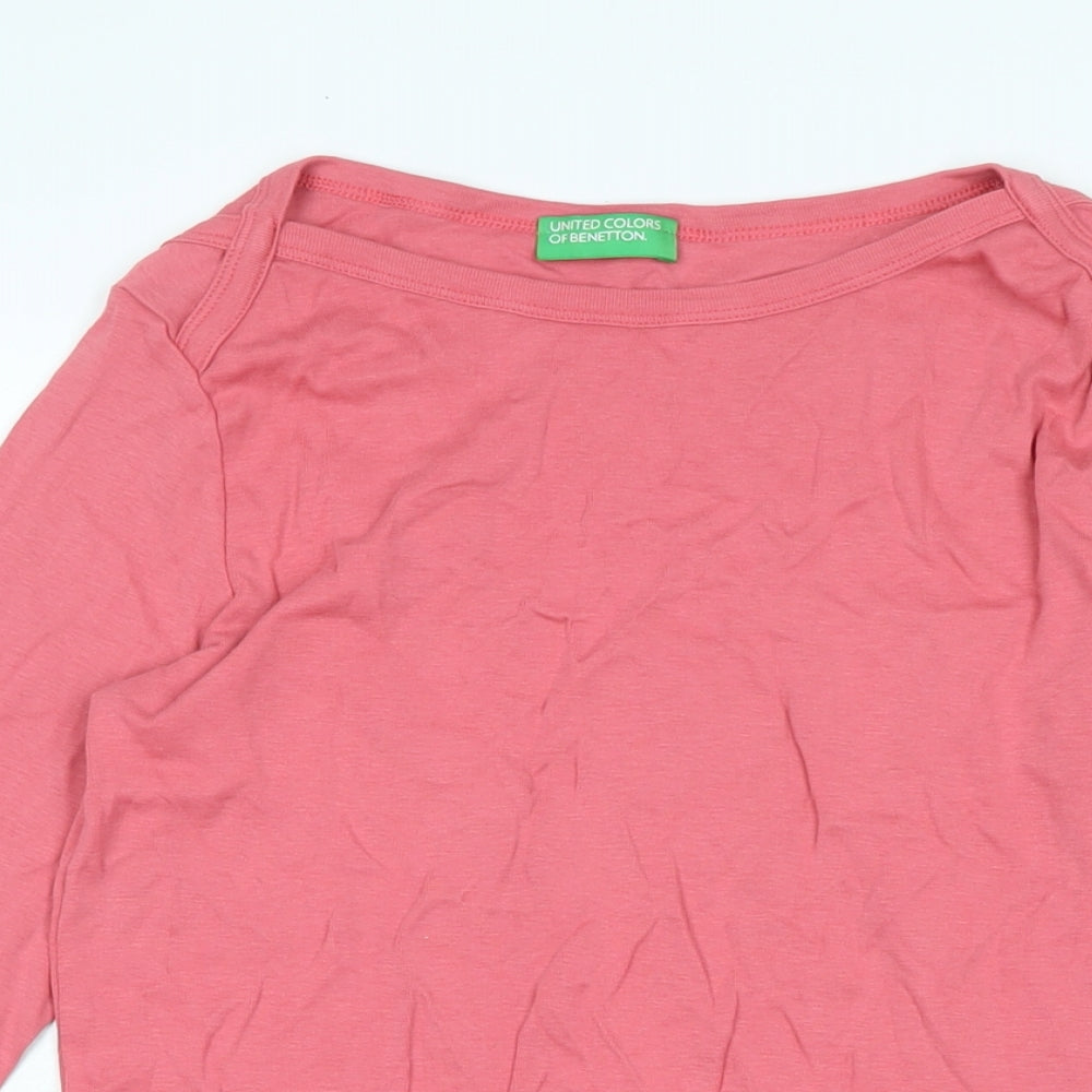 United Colors of Benetton Womens Pink Cotton Jersey T-Shirt Size M Boat Neck - Logo