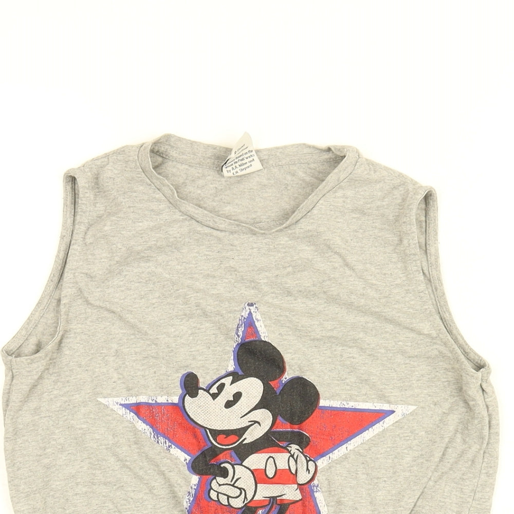 Disney Womens Grey Cotton Cropped T-Shirt Size 4 Round Neck - Mickey Mouse