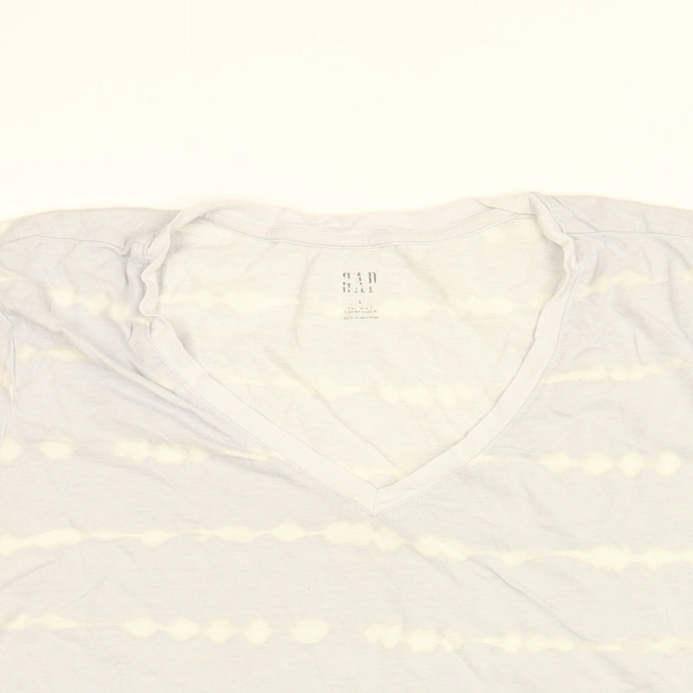 Gap Womens Purple Geometric Cotton Basic T-Shirt Size L V-Neck - Tie Dye