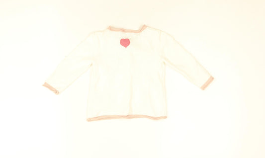 Tahari Girls White Geometric Cotton Cardigan Jumper Size 6-9 Months Button - Bunny Embroidery