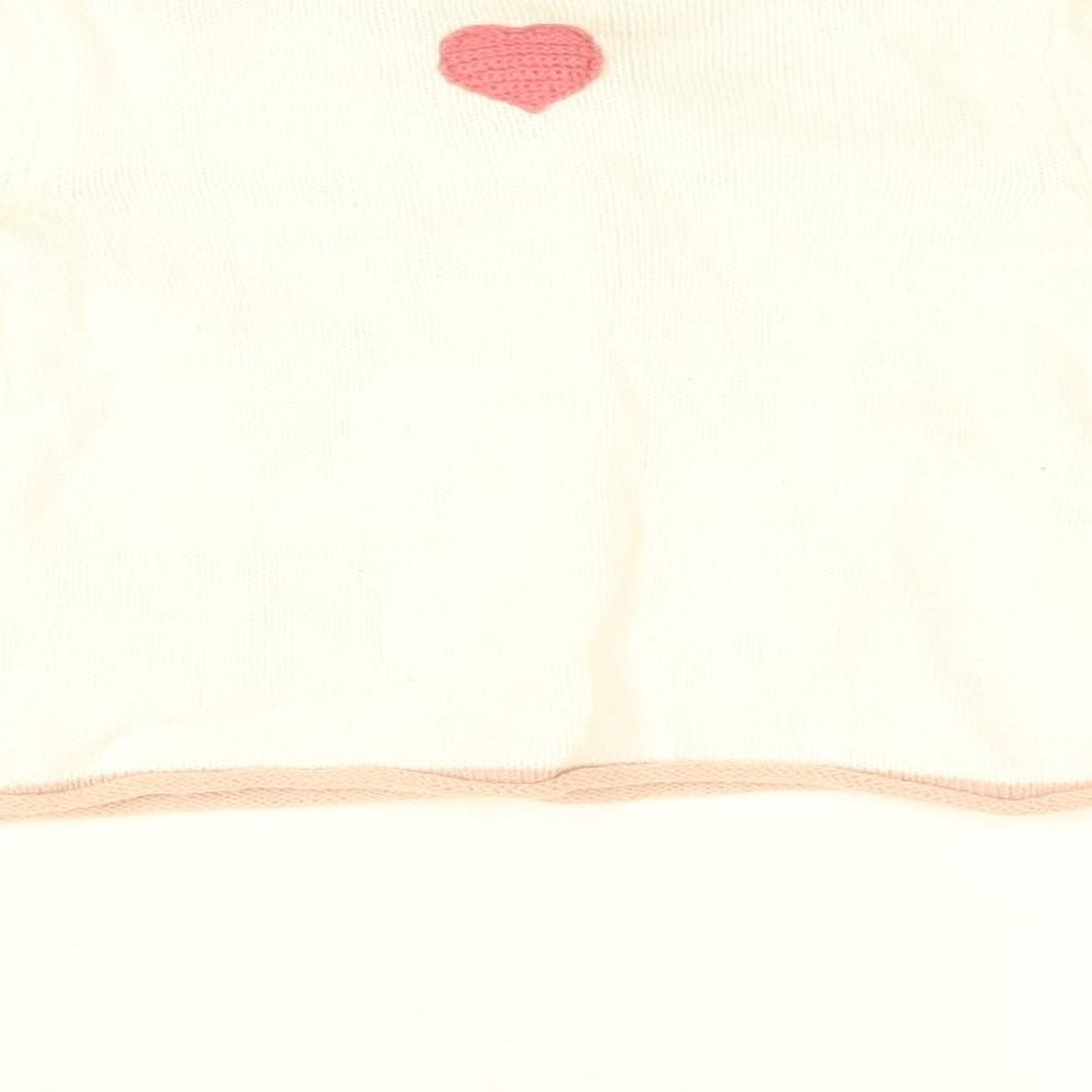 Brand and care label for Tahari girls’ white geometric cotton cardigan jumper, size 6-9, months button - bunny embroidery