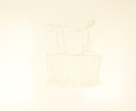 Hollister Womens White Floral Cotton Cropped T-Shirt Size M V-Neck