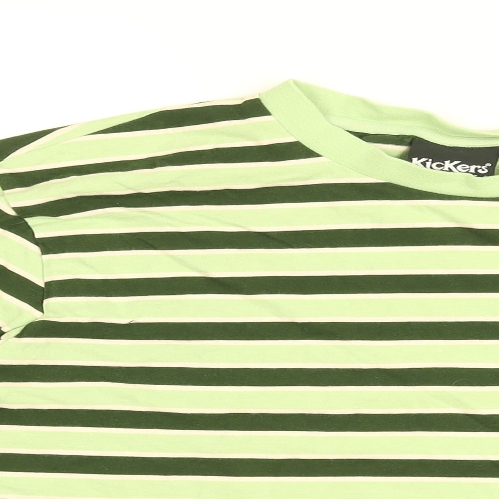 Kickers Womens Green Striped Cotton Cropped T-Shirt Size M Round Neck