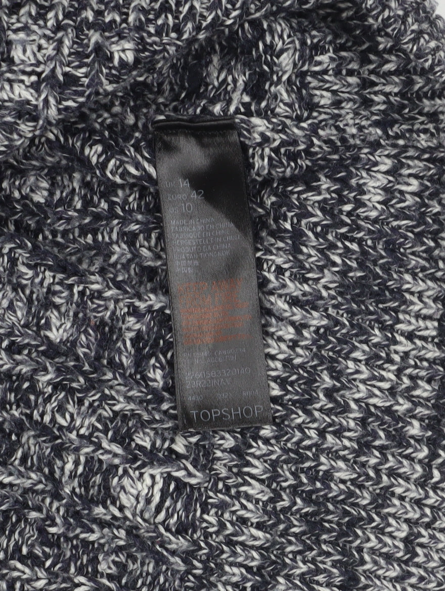 Brand and care label for Topshop Grey Mock Neck Chunky-Knit Jumper, size 14