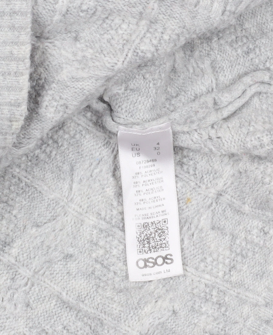 Close-up detail of ASOS Grey High Neck Cable-Knit Balloon Sleeve Jumper