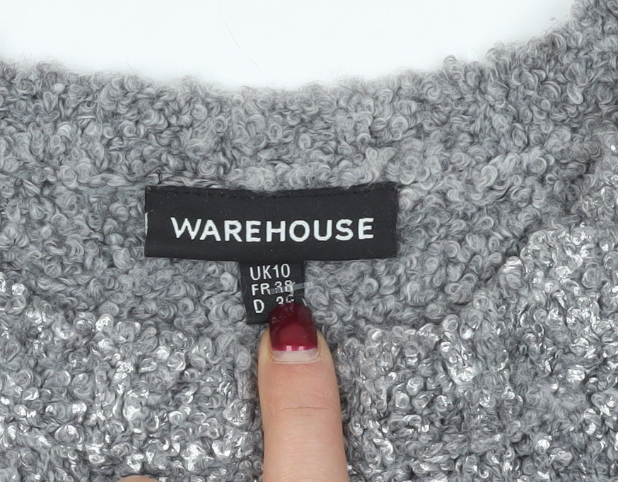 Brand and care label for Warehouse Grey Chunky-Knit jumper, size 10