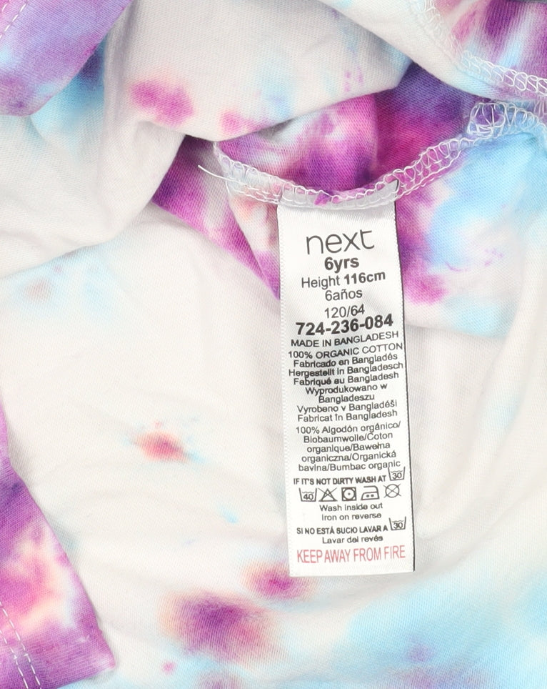 Close-up detail of Next Multicoloured Tie-Dye T-Shirt, girls’ 6 years, organic cotton