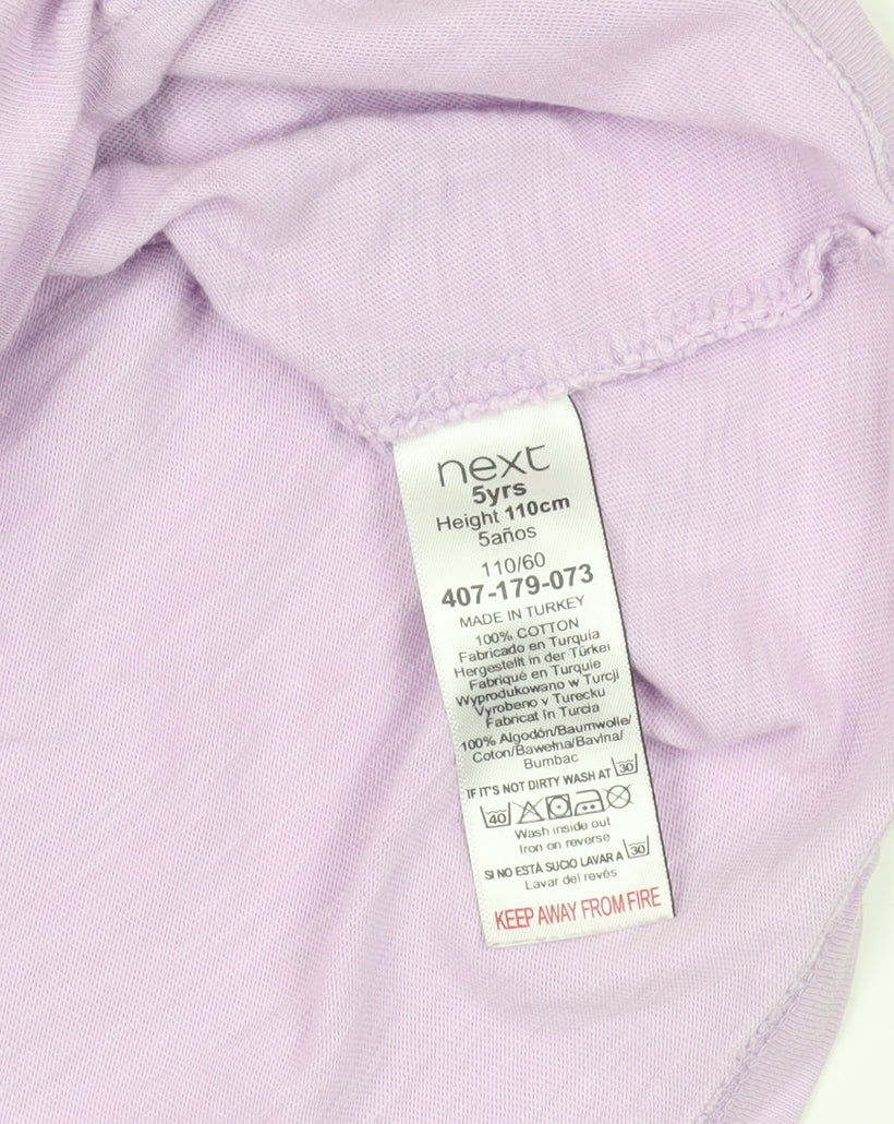Close-up detail of Next Purple Sleeveless girls’ t-shirt, size 5, years