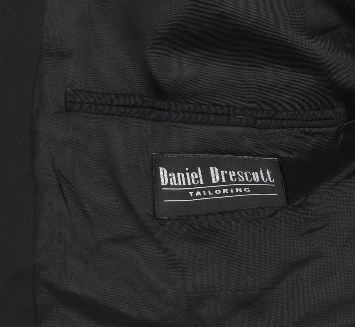 Brand and care label for Daniel Drescott Black Blazer, Size 46in, Single-Breasted