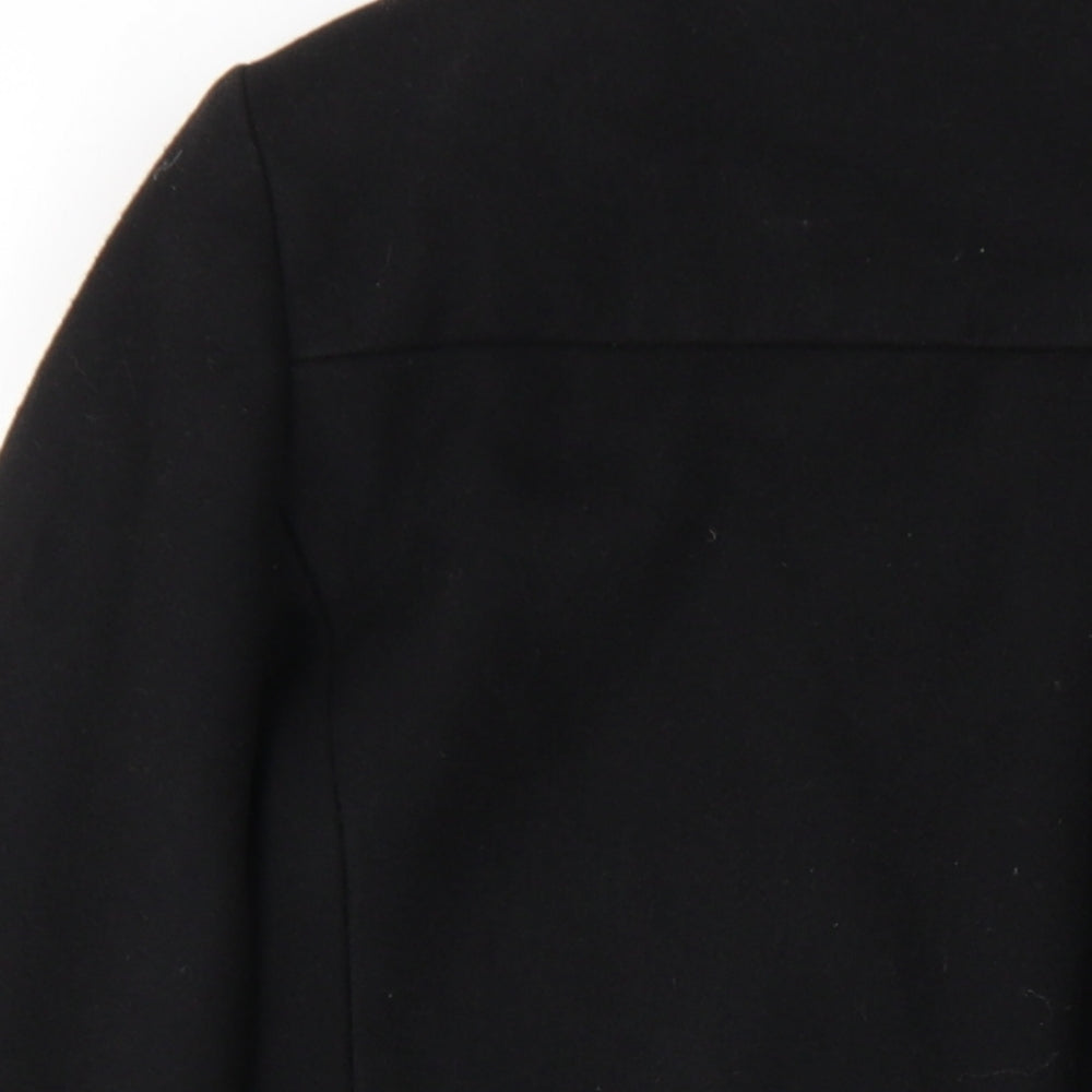 Brand and care label for French Connection women’s black overcoat coat, size UK 8, snap