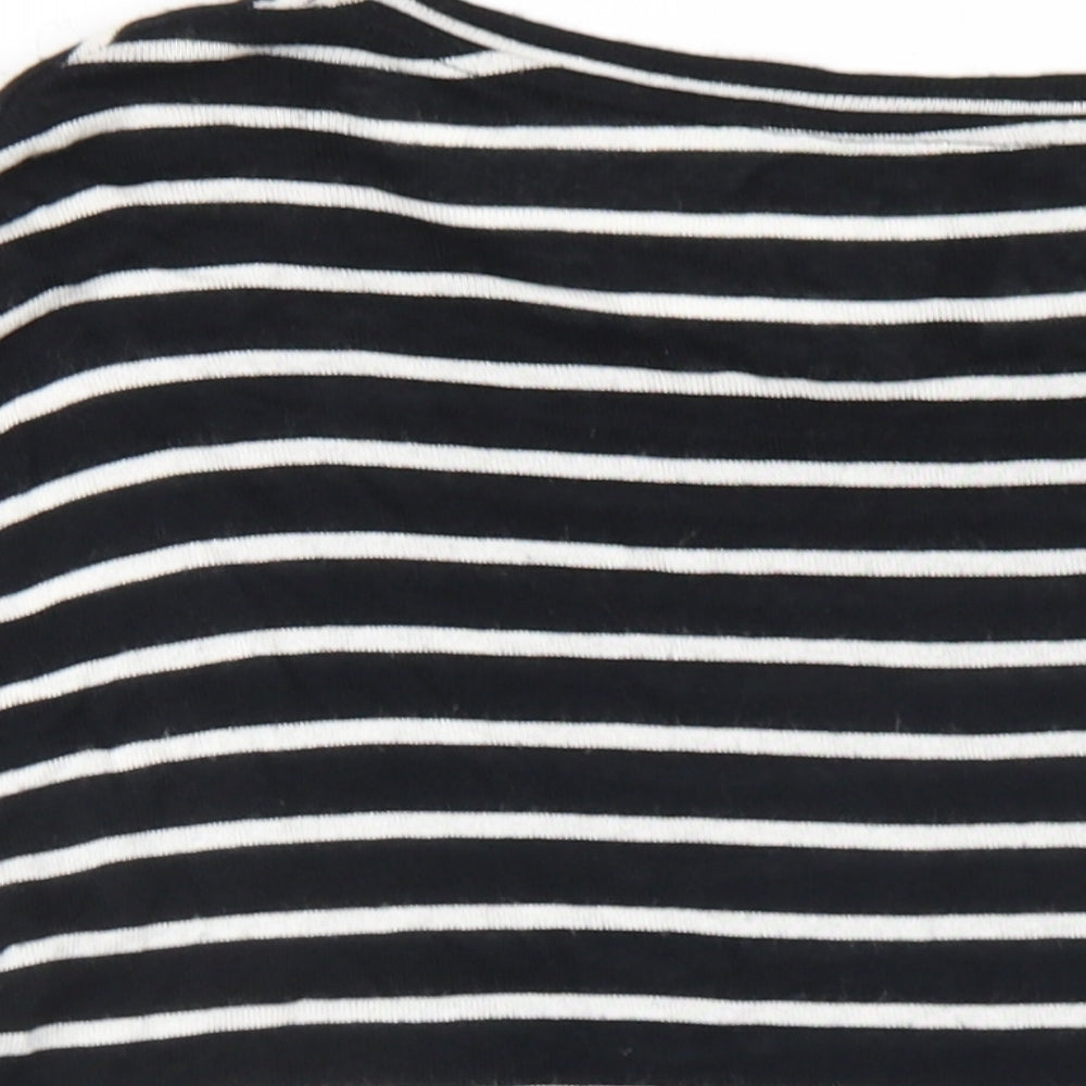 Stradivarius Womens Black Striped Viscose Basic T-Shirt Size M Round Neck