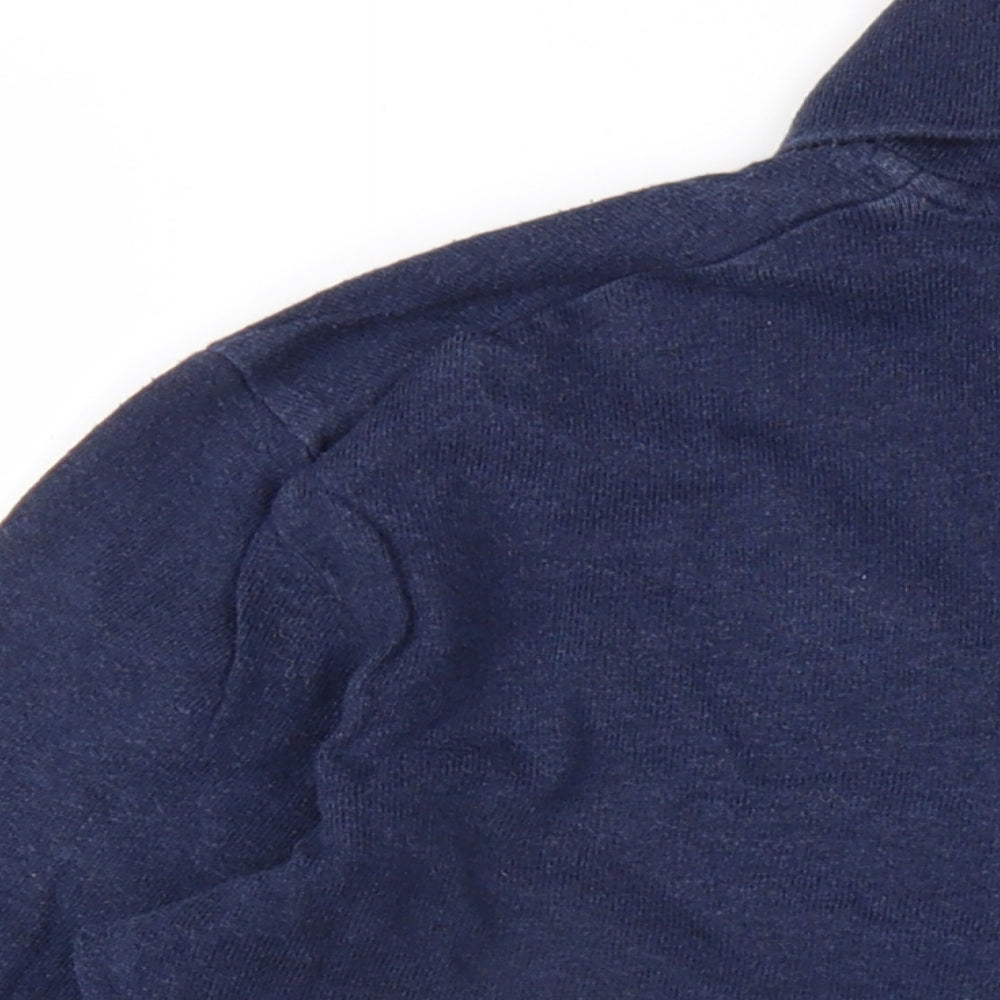 Brand and care label for Kin women’s blue cotton basic t-shirt, size S, roll neck