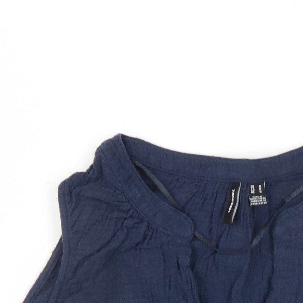 VERO MODA Womens Blue Cotton Basic Tank Size M V-Neck